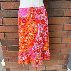 Missoni Floral Midi Skirt Mid Rise Ruffle  | Orange Pink | Size IT 46 US M/L